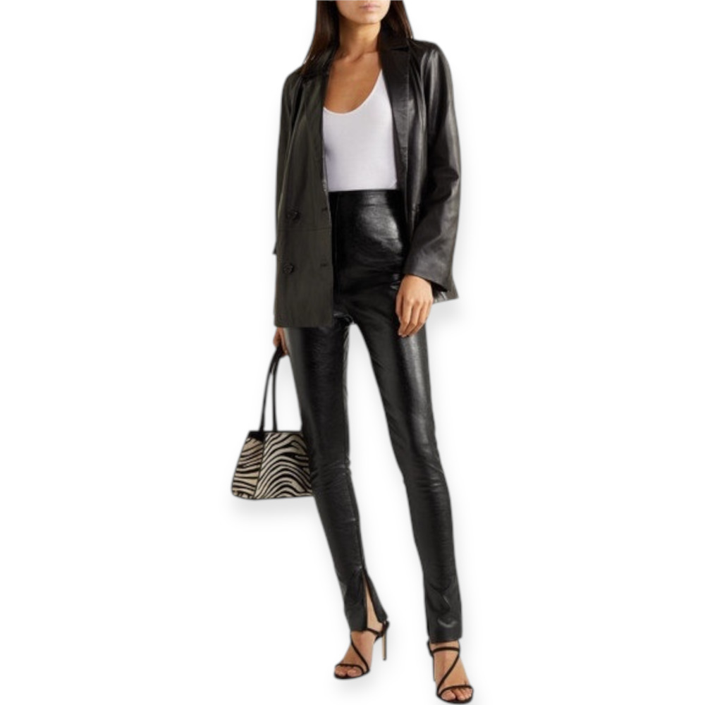 Stand Studio Tabitha Pants Crickled Patent Black Faux Leather Size 34 US 2 4 NWT